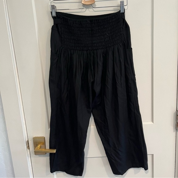 Aller Simplement Black Shirred Cropped Wide Leg Pants Sm/Med - Picture 12 of 12
